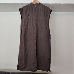 Muji 100% Linen Gray Midi Button-Up Shirt Dress